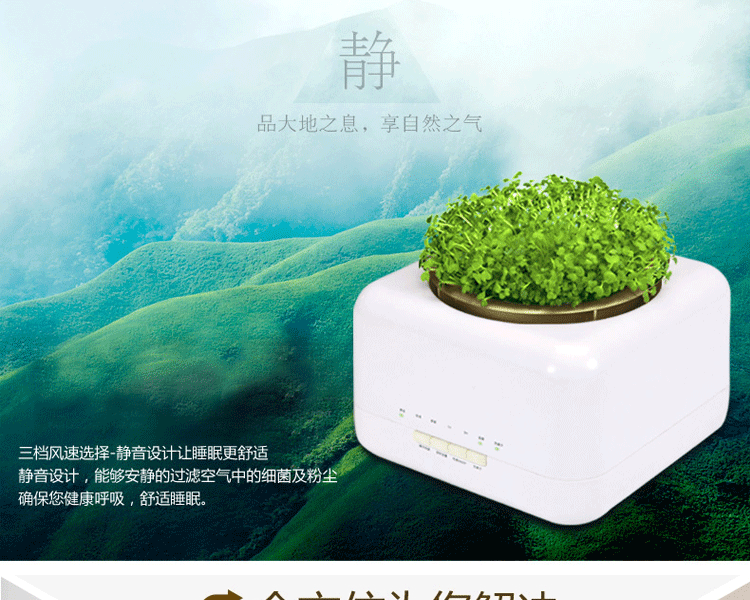 天然植物空气净化器加湿器迷你家用办公室负离子氧吧除甲醛杀菌PM2.5二手烟