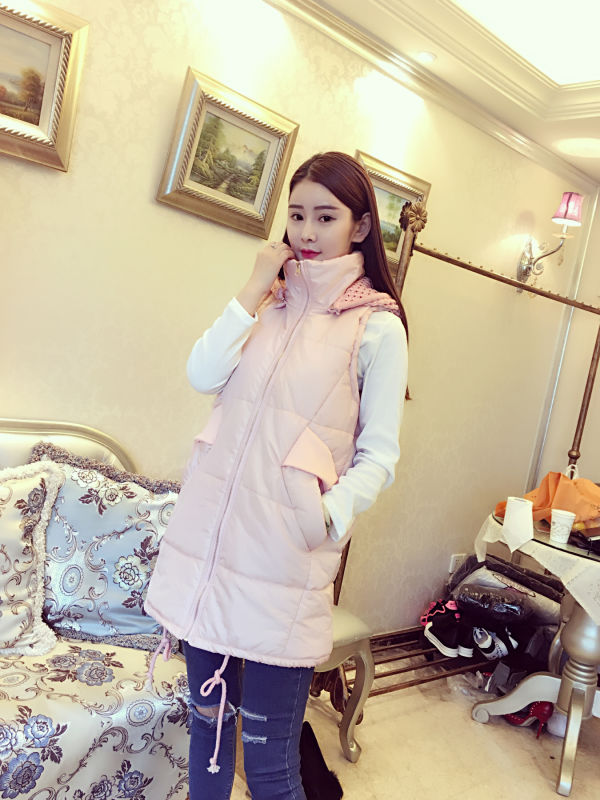 云拉拉 秋冬装宽松中长款保暖棉衣马甲女无袖保暖连帽棉服外套 黑色 L