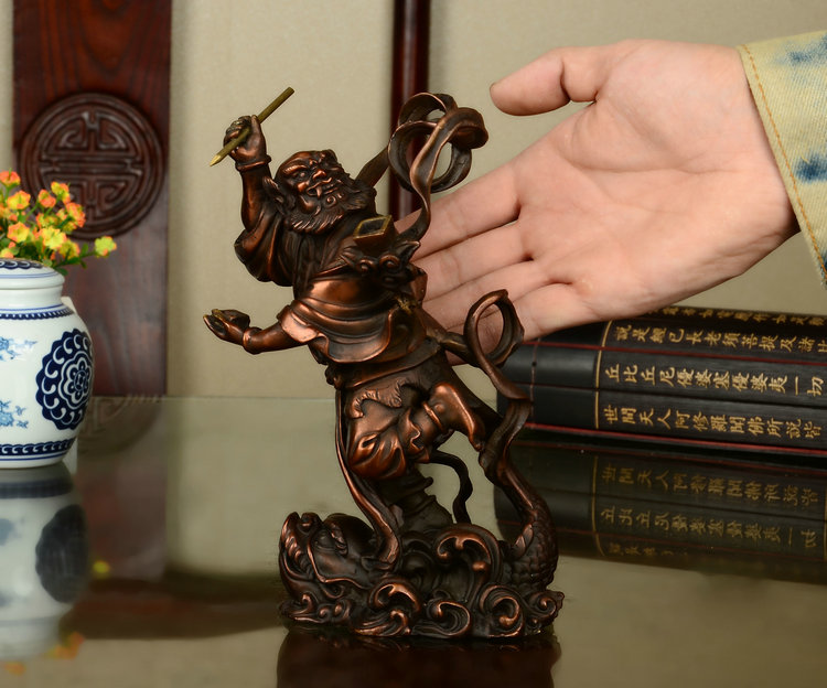 百纳源 魁星点斗独占鳌头工艺品铜魁星踢斗书房办公室装饰品T1629 黄铜色