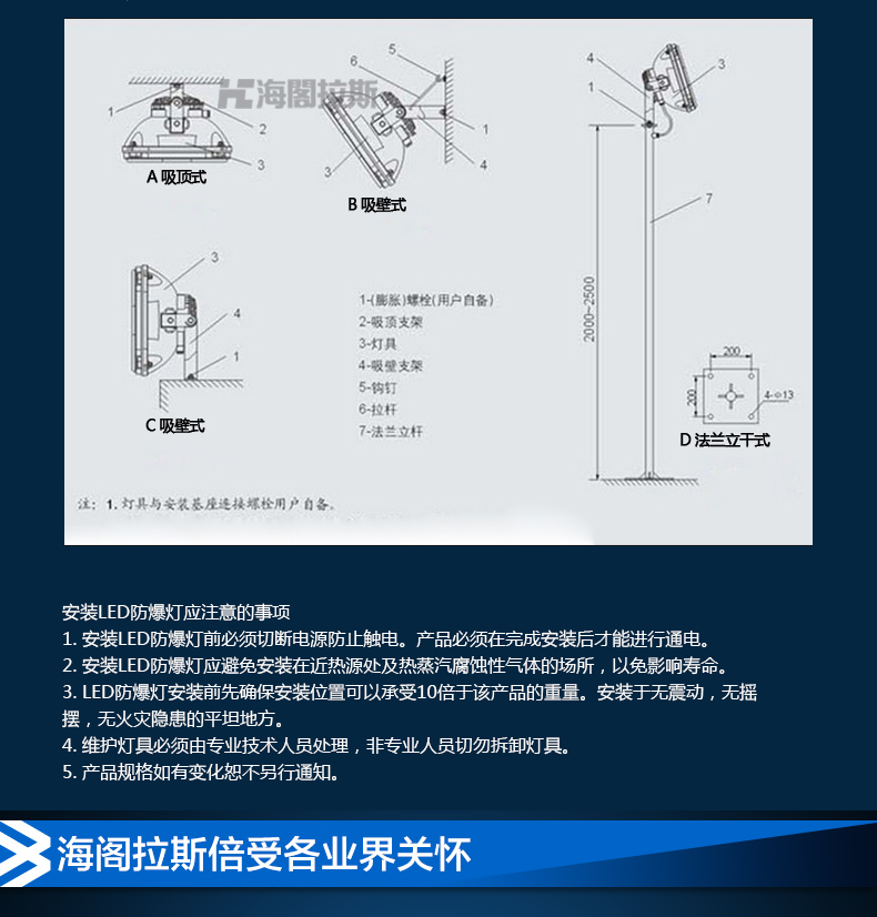 海阁拉斯 LED防爆灯 加油站厂房工矿投光泛光仓库车间照明灯具80W100W150W 80W支架式防爆灯 珠光银 暖白