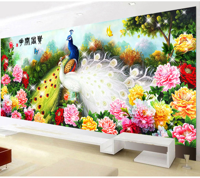 
                                        尚世纪5d钻石画十字绣花开富贵孔雀 钻石绣客厅新款贴钻十字绣 1.2米非满钻ZSH0090                