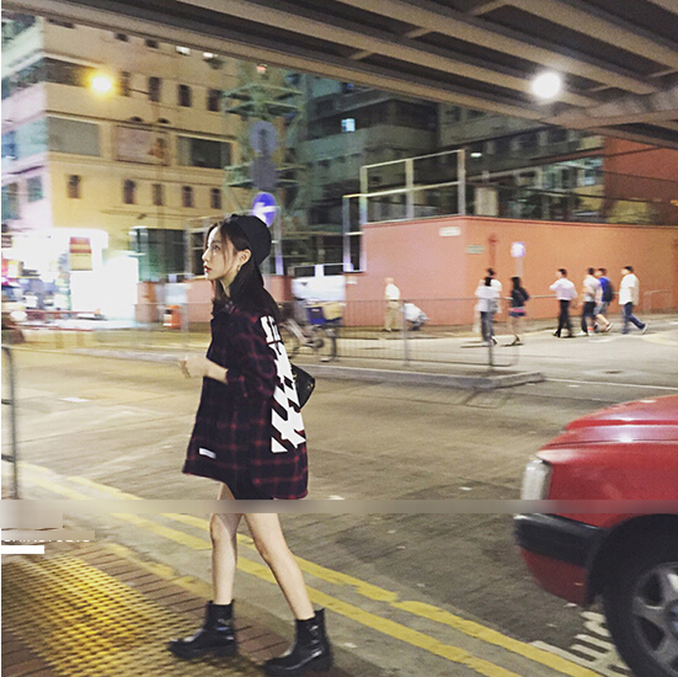 幸福时光 2015秋装上新韩版棉麻个性时尚格子长袖衬衫女款长款 红色格子