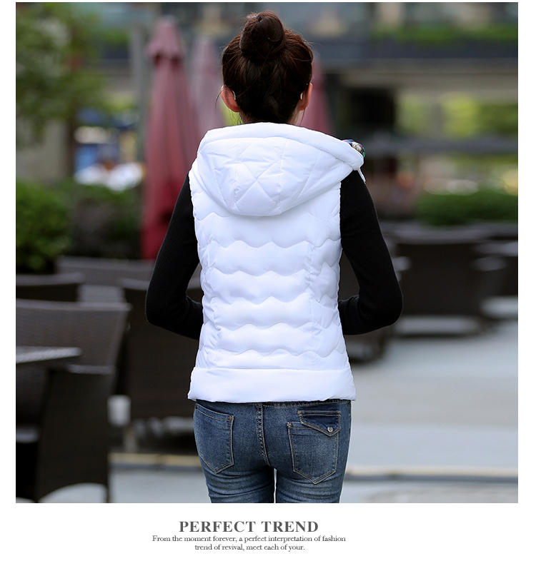 晓柒2015秋冬新款轻薄短款羽绒服女马甲修身韩版连帽棉服外套807 白色 XL