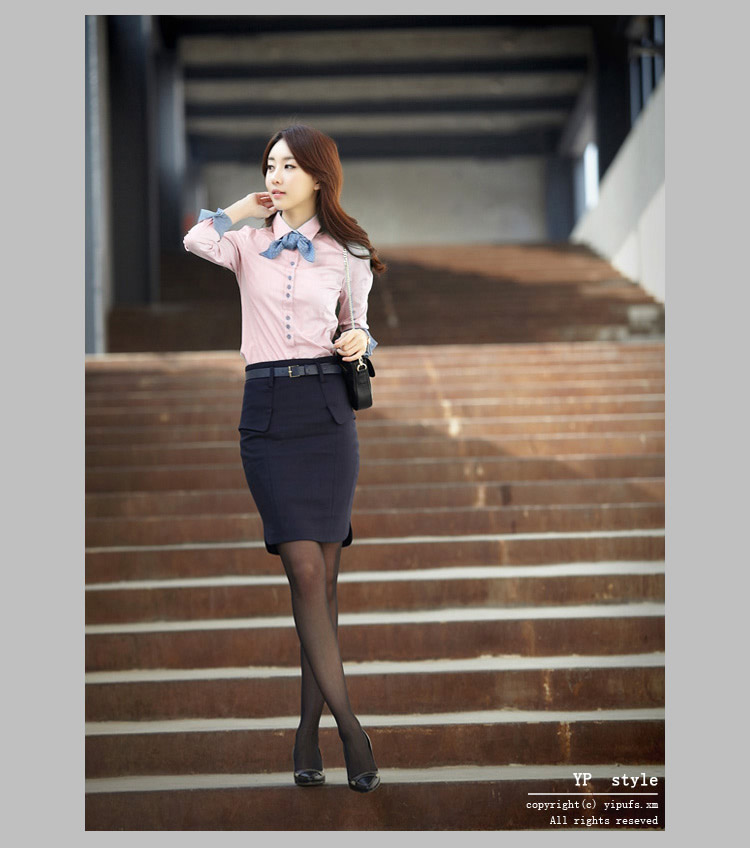 Anyshion安尼纯 2015新款春夏装长袖衬衫女装韩版潮时尚修身显瘦职业装衬衣上衣 蓝色 XL