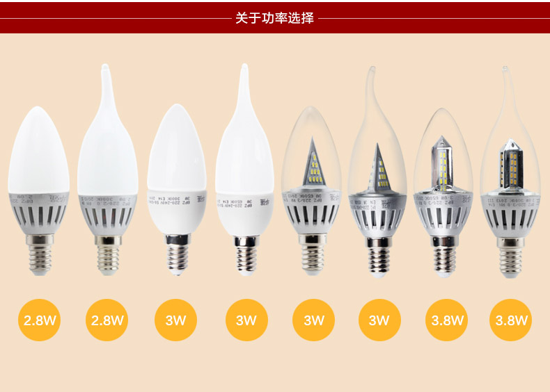 华强 E14小螺口led灯泡家用照明玉兰内涂泡 玉兰内涂烛泡白光 2.8