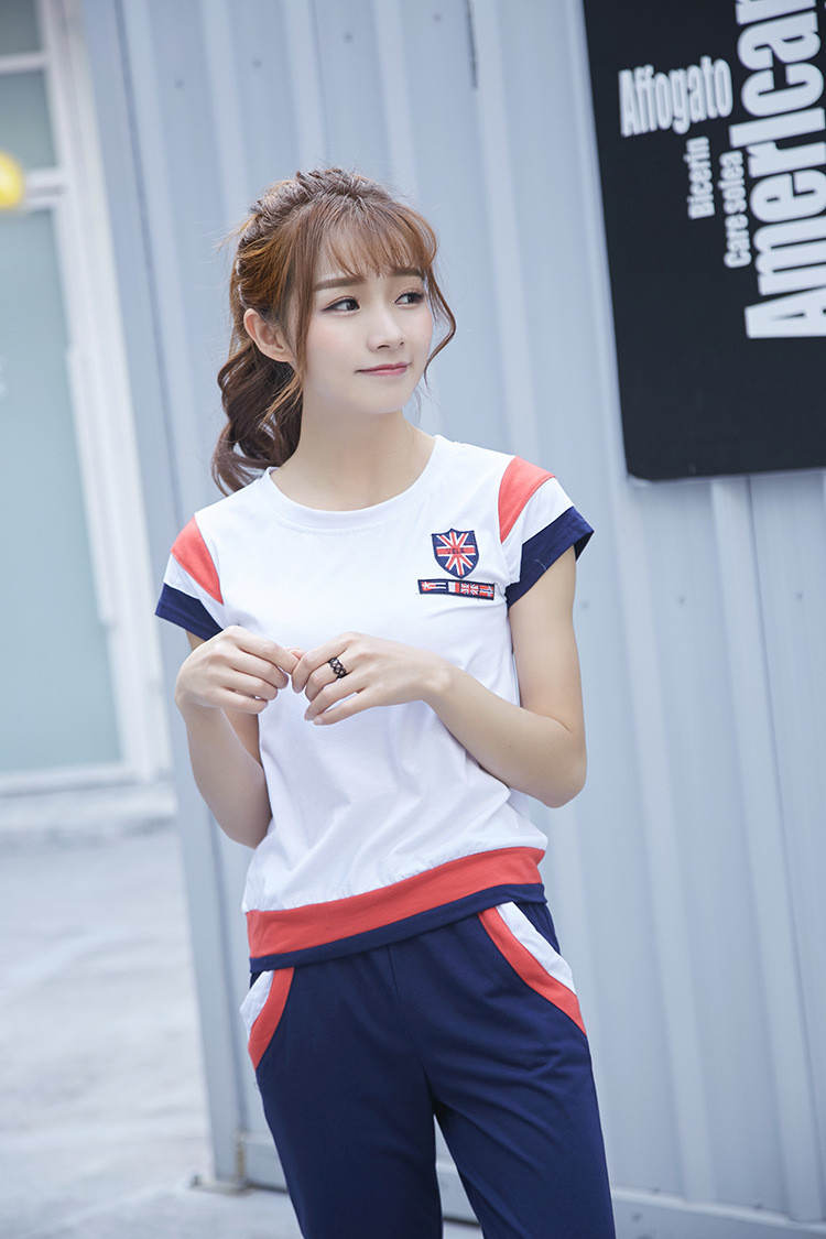 全美高丝2016学生少女青少年女装短袖女 夏装运动女孩套装 玫红色 l