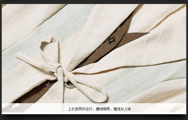 娇狐棉麻套装女秋装2015 秋季两件套宽松休闲阔腿裤直筒 卡其色 M