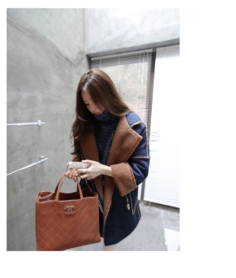 艾婳    2015秋冬季女装牛仔复合毛外套加厚中长款宽松棉衣大衣女 图片色 XL