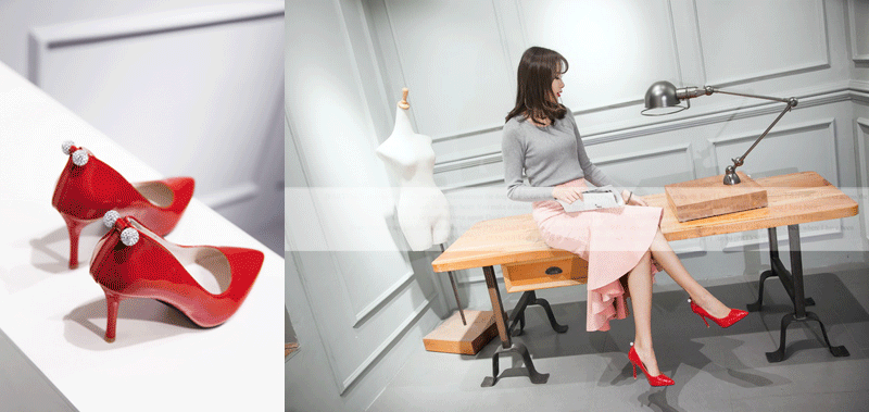 波斯莱2016欧美新款高跟鞋新款单根尖头金属装饰细跟女单鞋 红色 37