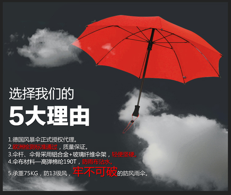 
                                        EuroSchirm德国风暴伞长柄男士直柄纯色遮阳男女晴雨伞防十三级台风一甩干 W208 蓝色                