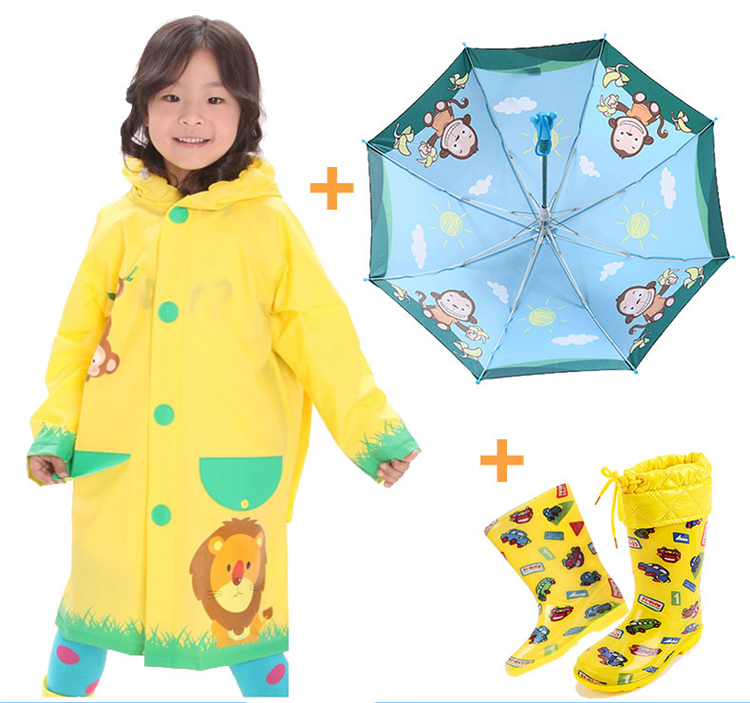 蓝蚂蚁男女小学生雨衣儿童雨衣披时尚加厚卡通雨衣雨伞雨鞋套装 蓝蚂蚁粉兔雨衣+粉蜜蜂伞+粉梅花鞋 S
