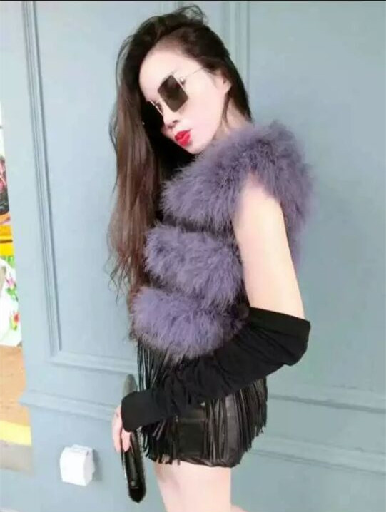 菲思蜜2015秋冬新款毛毛外套女装韩版甜美狐狸毛皮质流苏修身皮草女马甲 紫灰色 均码