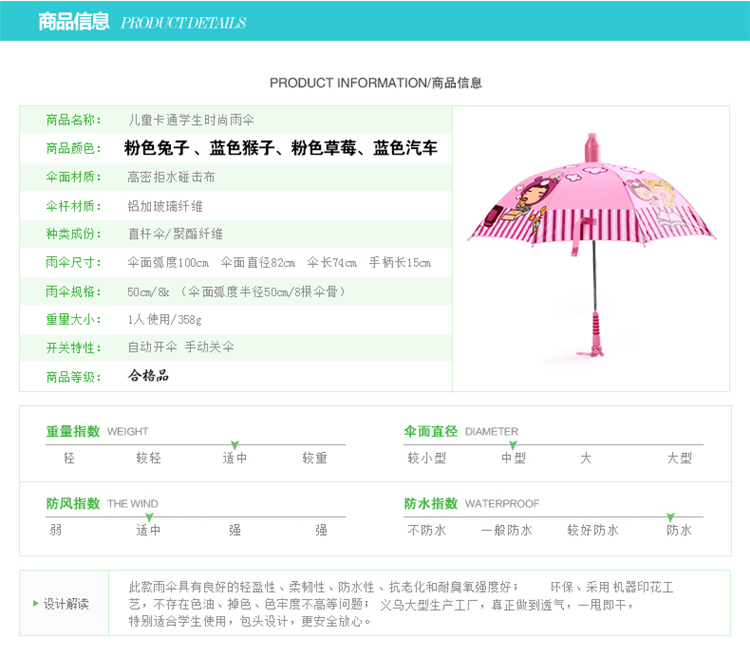 蓝蚂蚁男女小学生雨衣儿童雨衣披时尚加厚卡通雨衣雨伞雨鞋套装 蓝蚂蚁粉兔雨衣+粉蜜蜂伞+粉梅花鞋 S