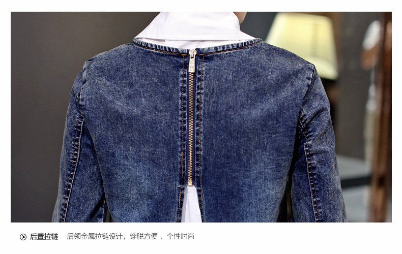 欧洲站2015牛仔套装女秋休闲修身显瘦三件套时尚水洗牛仔裤套服潮 三件套 配项链 蓝色 S