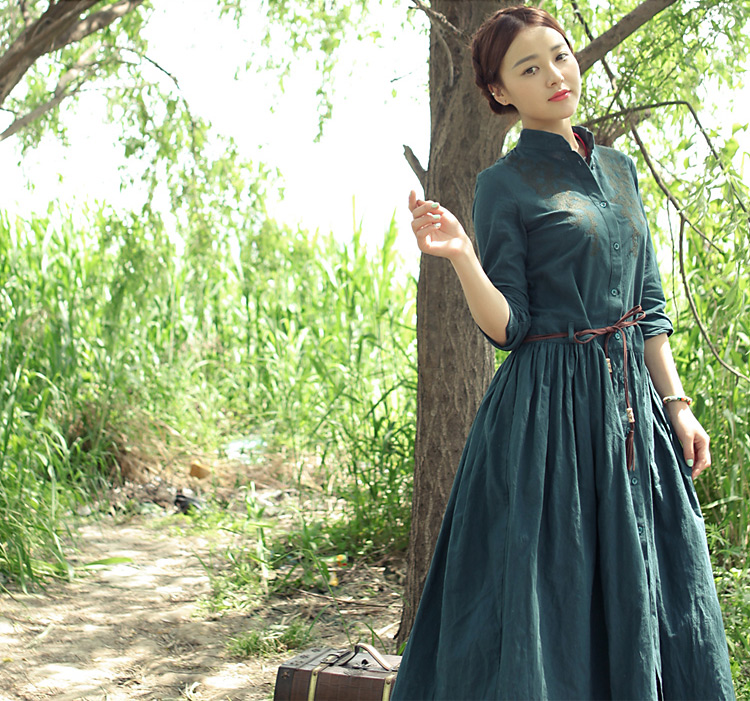 子牧棉麻连衣裙