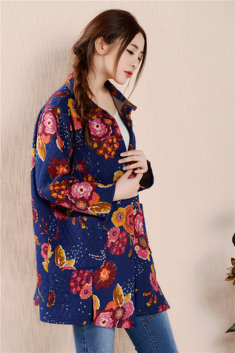 珞缇思  秋冬新款长袖加厚印花衬衫 女文艺范大码长袖开衫外套 花色 大码L