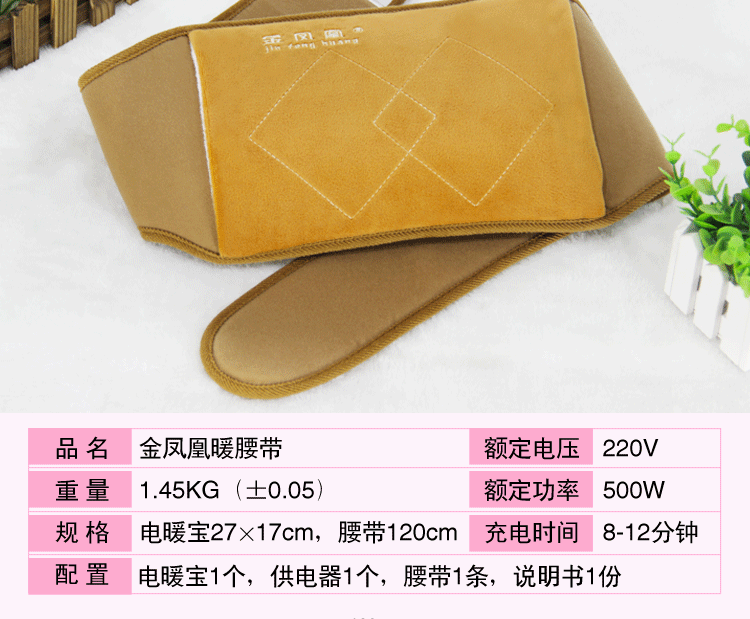金凤凰带热水袋充电防爆暖腰带 已注水暖手宝暖水袋暖腰宝 咖啡款腰带