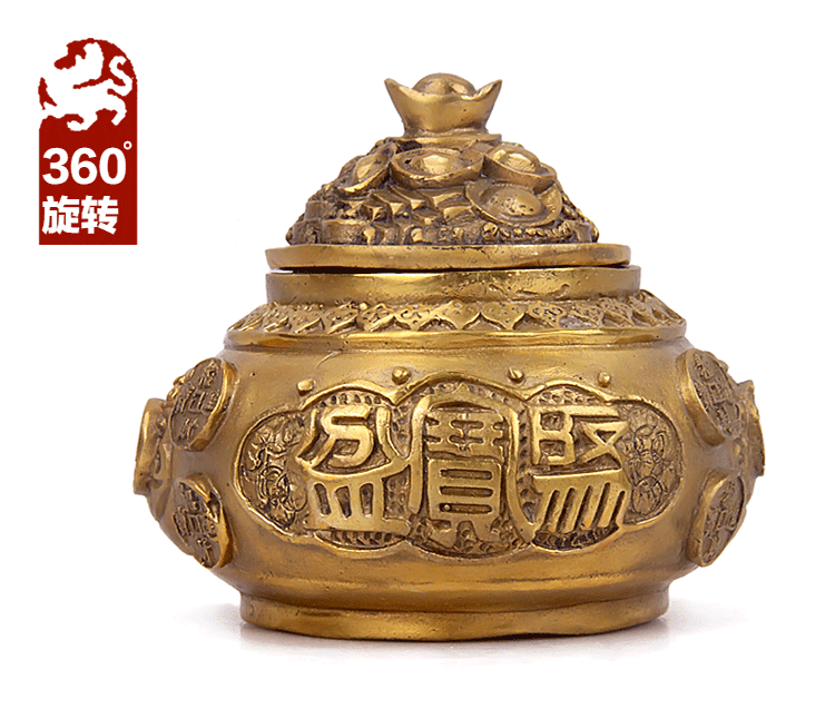 天御阁 开光大号铜五路财神聚宝盆摆件 客厅店铺招财风水工艺品 大号