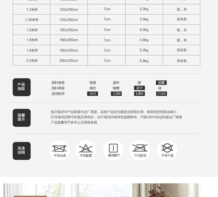 
                                        皛胜家纺 立体加厚竹炭纤维床垫床褥子 单人双人可折叠 灰色 90*200cm                