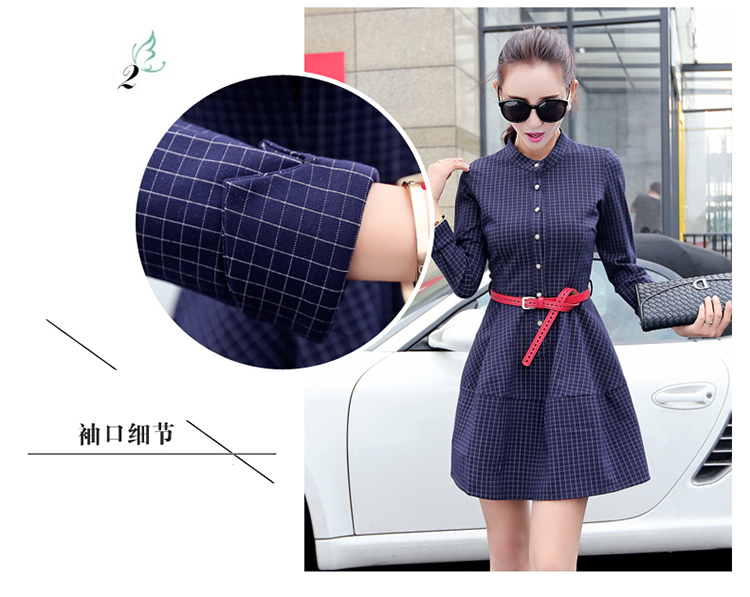 芭莎茜妮 2015新品连衣裙秋款女装日韩时尚淑女长袖牛仔棉麻连衣裙秋 新品推荐 藏青色 XL适合体重126-135