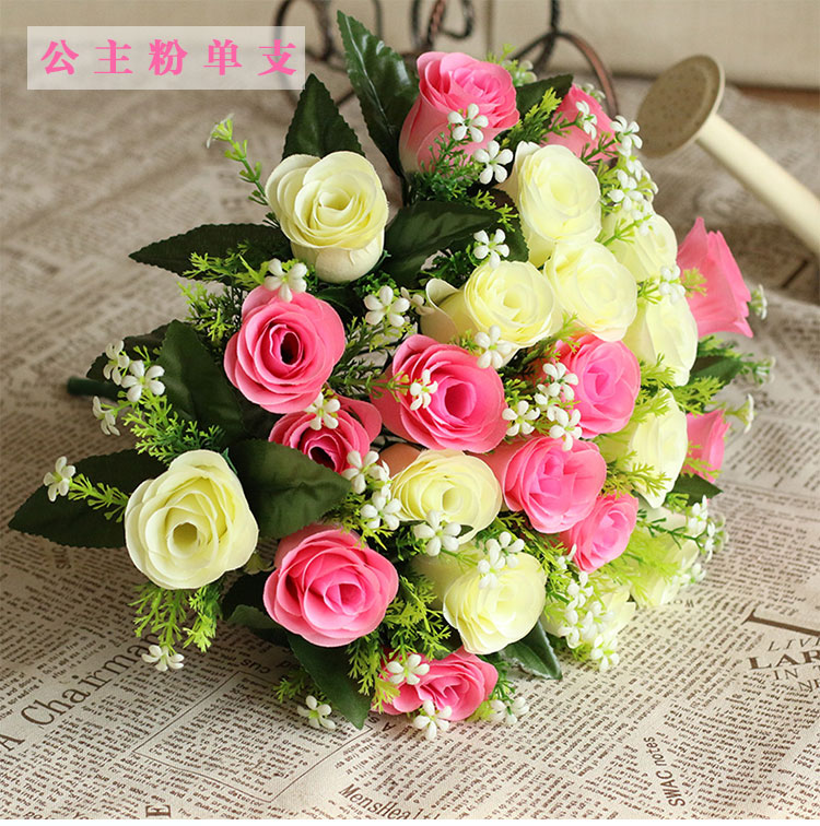
                                                                                美丽空间仿真花玫瑰花束单支多头花朵套装婚庆塑料绢花艺客厅装饰品假花摆饰件双色手捧花 激情红单枝                