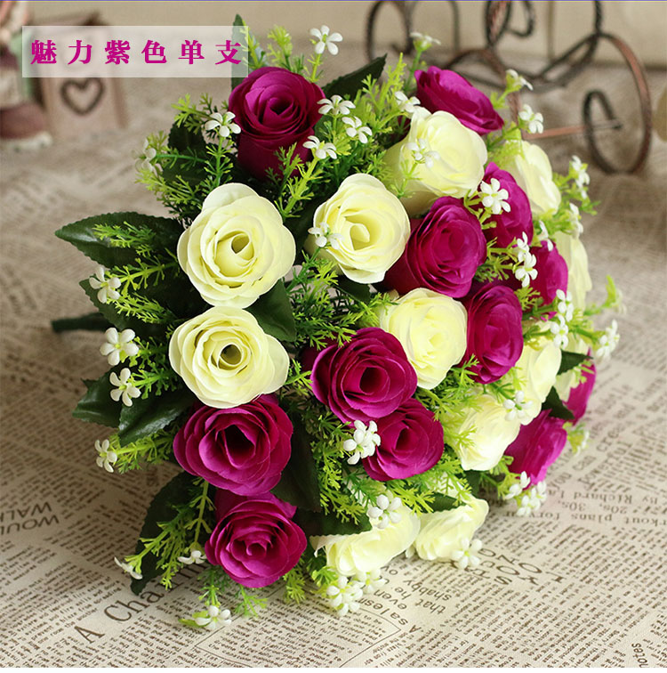 
                                                                                美丽空间仿真花玫瑰花束单支多头花朵套装婚庆塑料绢花艺客厅装饰品假花摆饰件双色手捧花 激情红单枝                