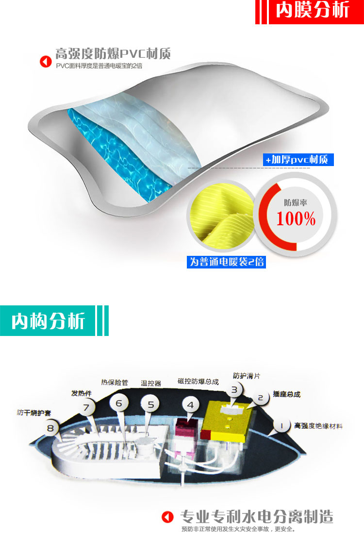 美美水电分离A-803A1  防爆电暖袋热水袋暖水袋暖手宝 双色牛电暖袋