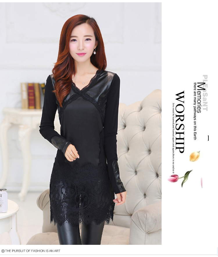 Mr. Qian 2015 autumn and winter large new women's dresses Korean stitching PU Coated shirt graphics plus lint-free in thin long lace shirt W108 Extremity black. XXL picture, prices, brand platters! The elections are supplied in the national character of distribution, so action, buy now enjoy more preferential! As soon as possible.
