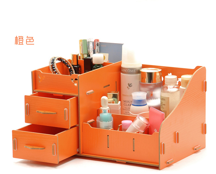 
                                        喜家家 桌面收纳盒收纳箱整理箱 化妆品整理盒 遥控器木质办公置物架 亲亲KISS 果绿色(kiss款)                