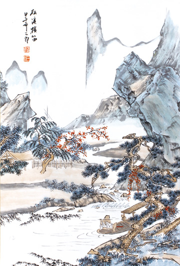 作品名称《山水之道·刘二郎山水画十二册页》之松溪横笛 作品规格