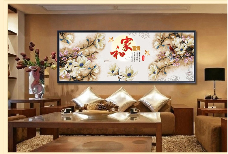 尚世纪钻石画十字绣3d客厅客厅大画 5D钻石绣贴钻画家和万事玉兰版 满钻全贴180*70cm Z341