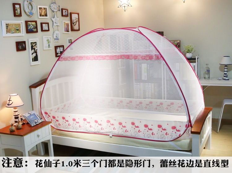 
                                        含羞精灵 免安装蒙古包蚊帐1.0米床拉链三开门1.5/1.8m床双人家用 花仙子蓝色-有底 1.5米床-5英尺                