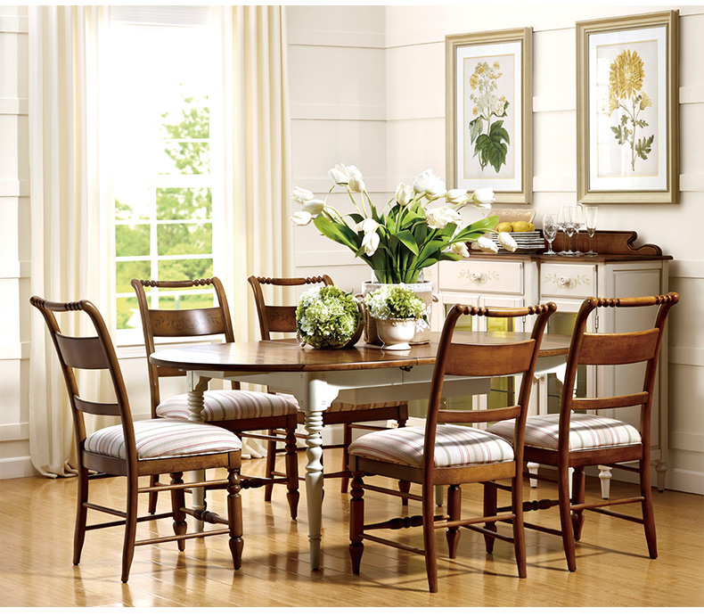 美克美家 新鸢尾乡旅美式乡村现代简约休闲实木无扶手餐椅(含座垫)