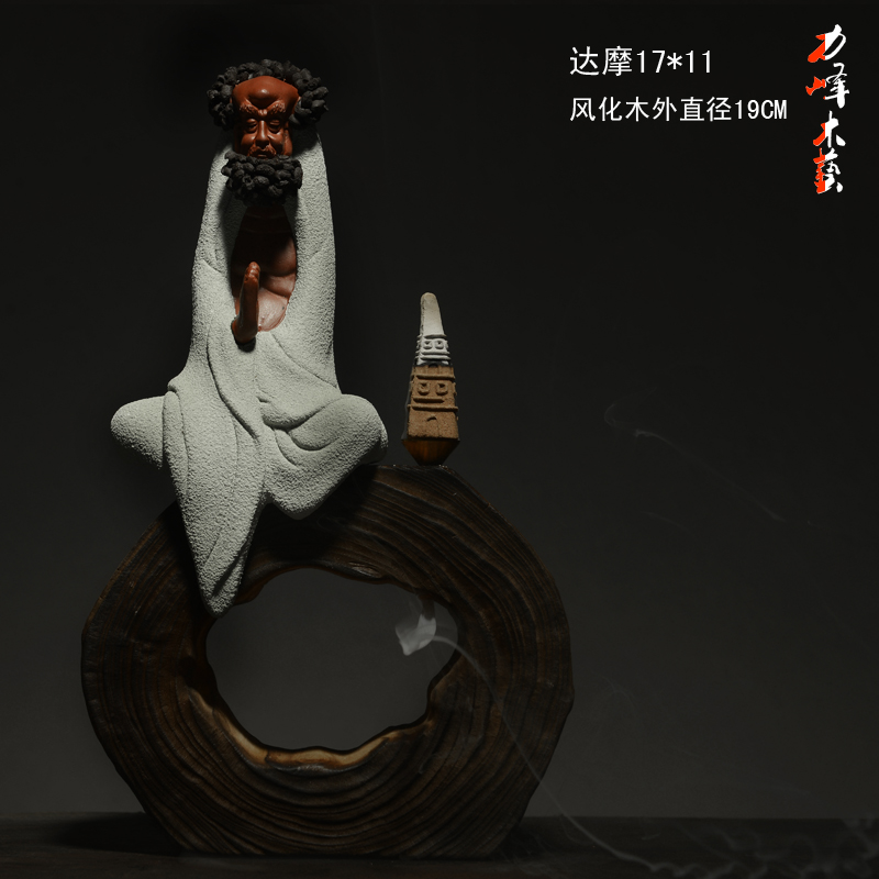 
                                        力峰 陶瓷达摩摆件风化木摆件根雕观音阿弥陀佛佛像家居软装饰品会所茶室书房工艺品倒流香木艺 灰色                