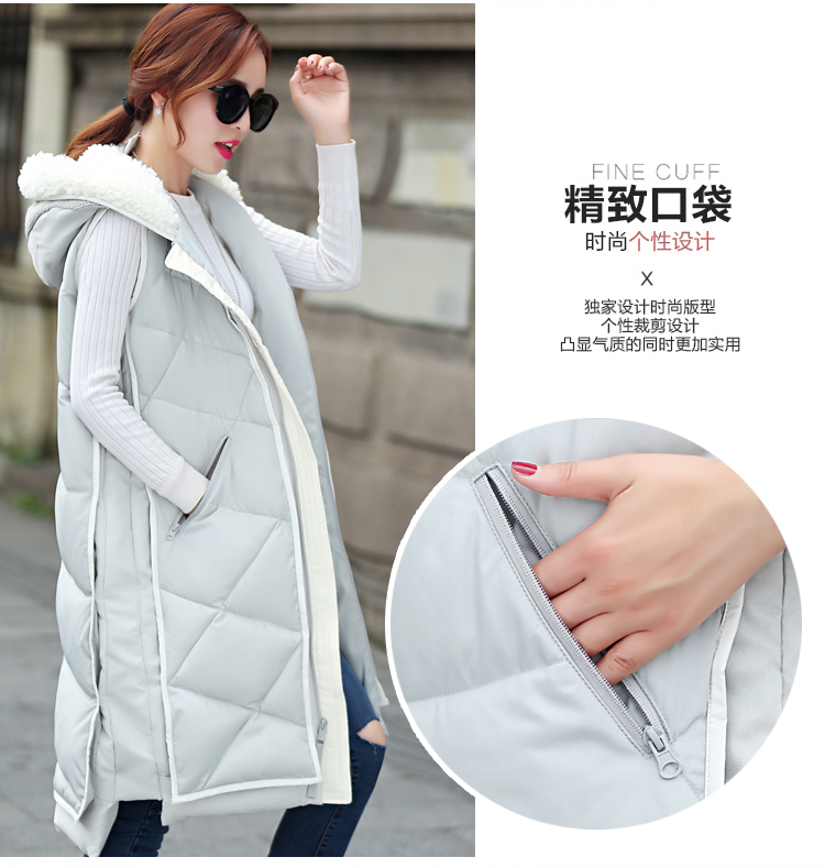 卓芭莎2015韩版时尚长款过膝棉衣女冬装加厚斗篷型羽绒棉服连帽羊羔毛无袖女士棉服棉袄女 黑色 M