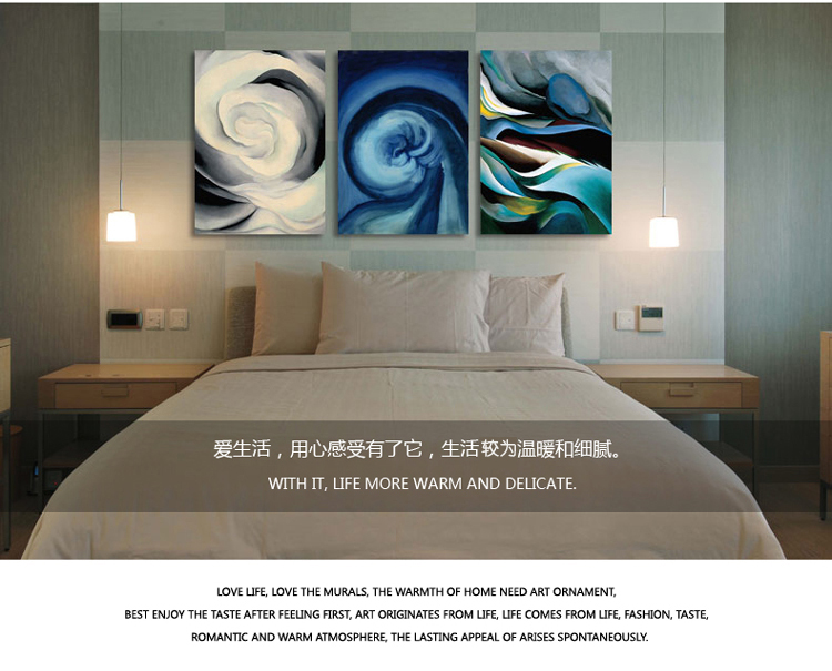 孖堡家居无框画油画客厅装饰画 现代简约装饰壁画挂画墙画 沙发背景墙三联画三件套 蓝色魅力 50cm*70cm*3副