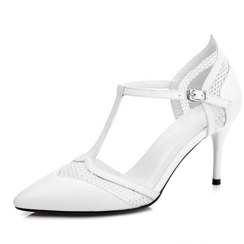 ryry夏季新款休闲女皮鞋真皮欧美潮尖头高跟鞋t字式扣