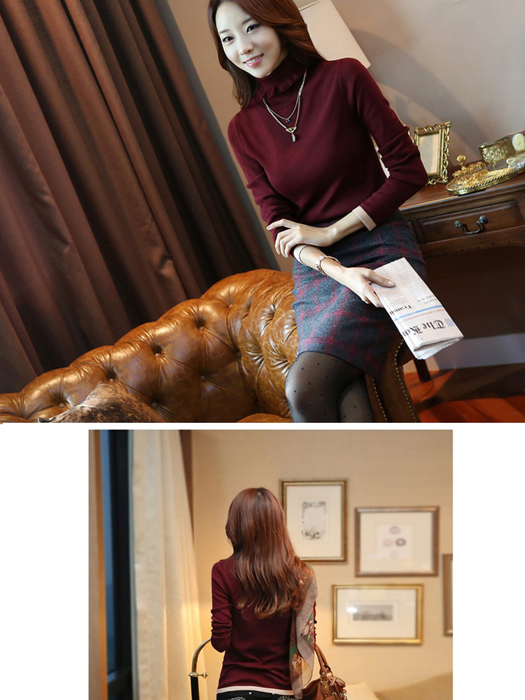 依德璐 2016春装女装长袖针织衫女套头高领打底衫毛衣 583 白色 M