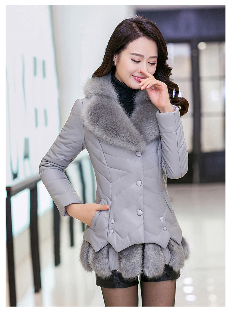 伊索琳2015冬季女装外套棉衣女棉服新款大毛领皮衣潮韩版 黑 色 L