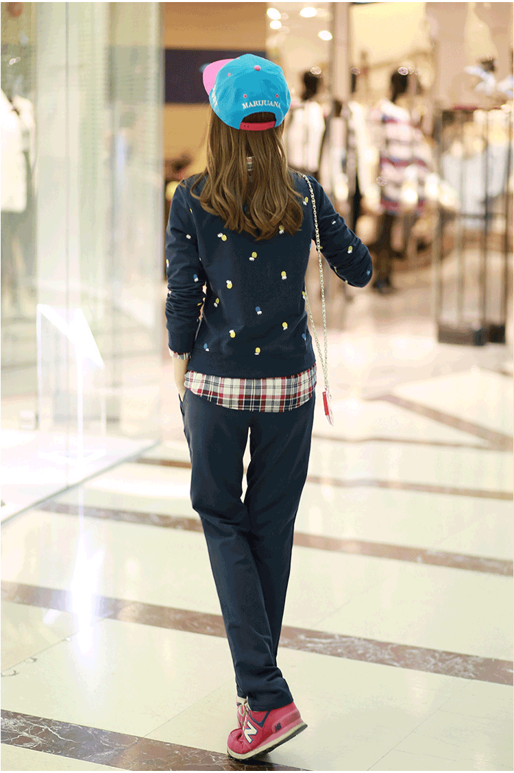 拉缇儿 休闲套装女韩版时尚运动套装衬衣领女款秋 2014秋套装 浅灰色 M