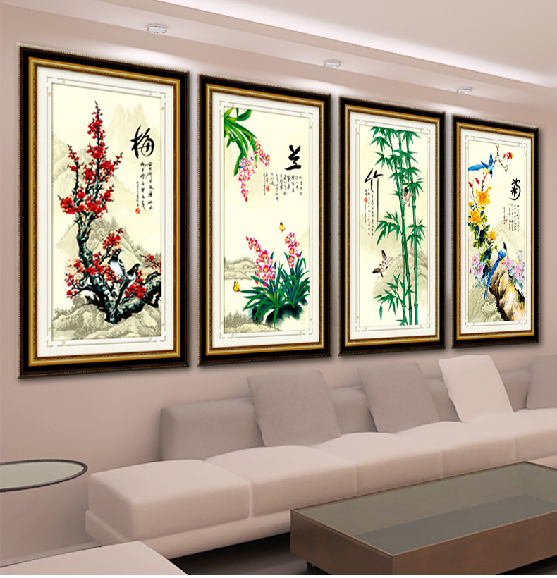 A KS钻石十字绣满钻5D钻石画钻石绣贴钻画梅兰竹菊四联画钻石秀钻粘画圆钻方钻新款十字绣 AKS货号Z266-67-68-69四件套 长0.50米*宽0.98米