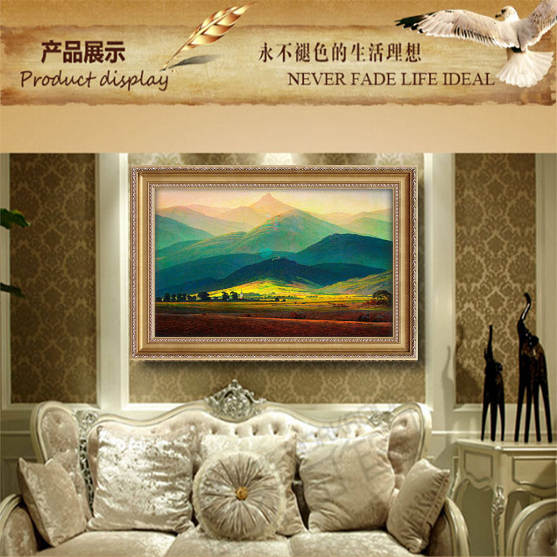 
                                        日康 巨人山风景油画 纯手绘欧式名画 走廊过道玄关山水挂画 酒店别墅有框装饰画 豪华壁画 配56271框 75*85                