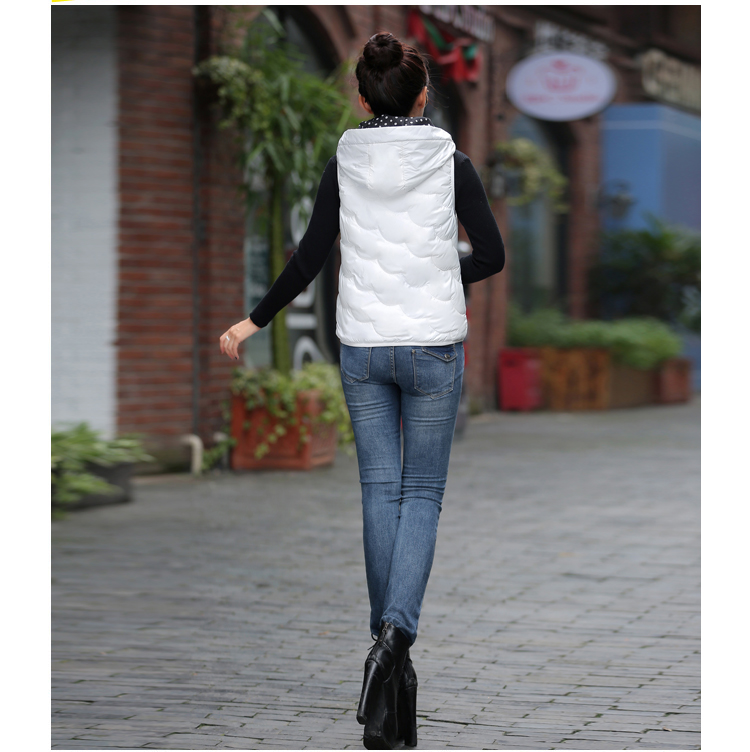 纤朵魅2015新款羽绒棉服女短款马甲韩版轻薄连帽背心外套#N1008 白色 M
