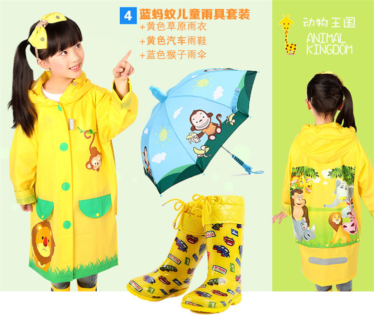 蓝蚂蚁男女小学生雨衣儿童雨衣披时尚加厚卡通雨衣雨伞雨鞋套装 蓝蚂蚁粉兔雨衣+粉蜜蜂伞+粉梅花鞋 S