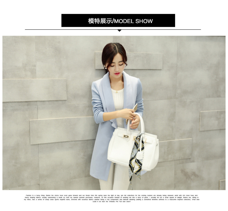 莎兹2015秋冬新款韩版女装女中长款西装领大衣呢子毛呢外套女风衣 红色 S