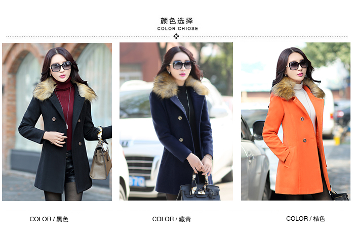 relguy 2015秋冬 新 女装新款韩版修身中长款时尚羊绒气质外套大码毛呢大衣女 桔红色 3XL