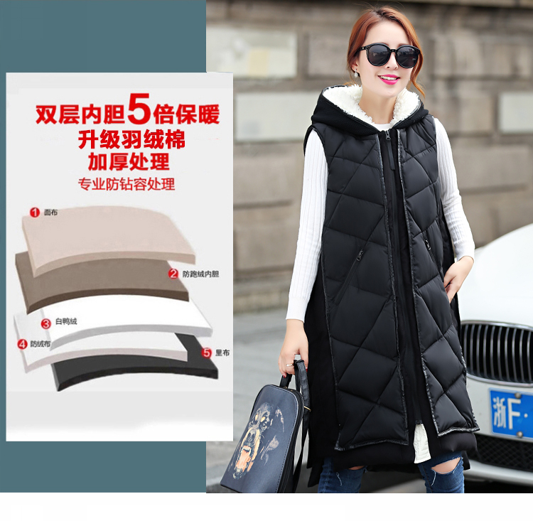 爱路喜  马甲女2015秋冬装新款加绒加厚中长款连帽羽绒棉服马夹背心女外套 潮 浅灰色 XL