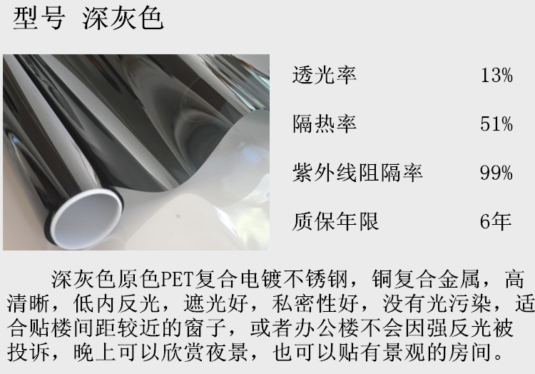 玻璃贴纸窗纸窗户贴纸遮光阳台玻璃贴膜透光不透明窗贴防晒隔热玻璃贴膜家用隔热贴 高隔热铂银1.2米宽1米长
