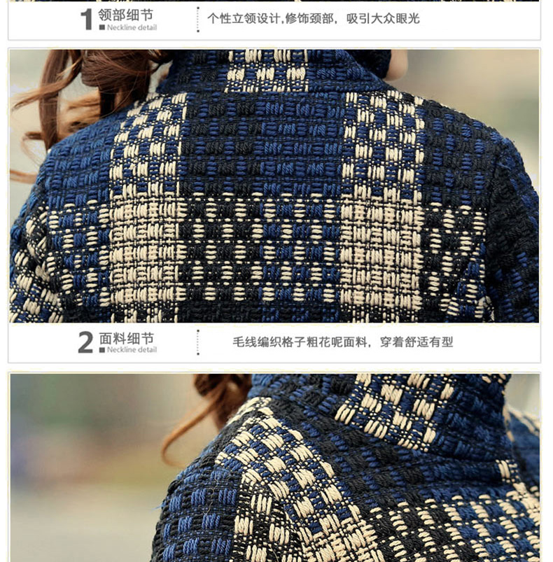 阁斯岚  2015秋冬新款韩版七分袖立领中长款毛呢大衣 女外套 G609 图片色 XL