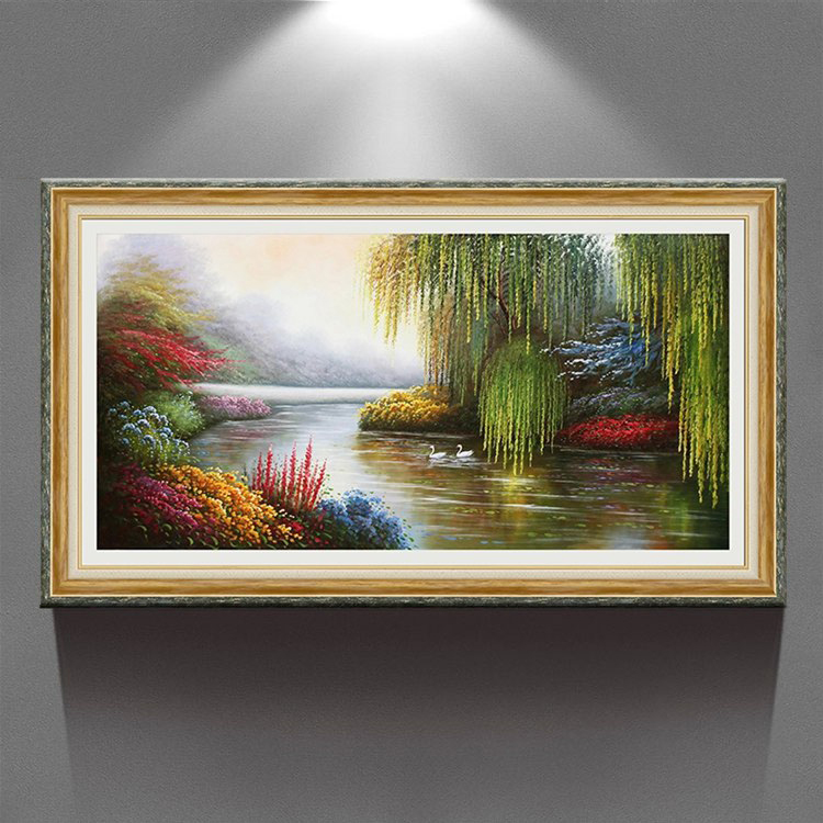 天顶山 现代客厅欧式沙发背景墙有框三联画卧室壁画挂画大幅挂画 欧式复古风景 83*143CM